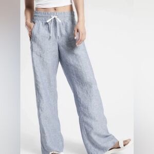 Athleta Cabo Wide Leg Linen Pants Blue Size 18